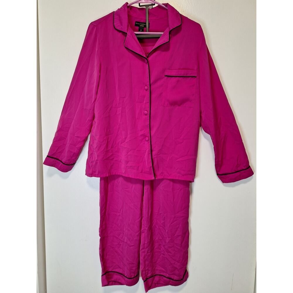 House of Harlow 1960 Satin Fuchsia Pajamas 2pc set Size Small